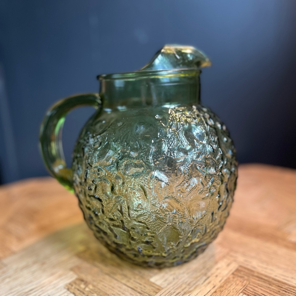 Vintage avocado green Anchor Hocking glass ball pitcher